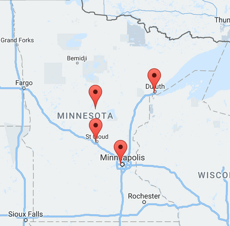Disc Jockeys & Event Lighting 7 map of mn djs