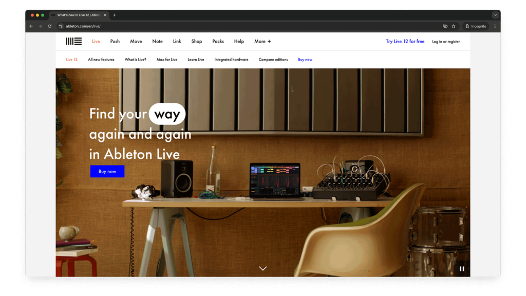 Screenshot of the Ableton Live Website