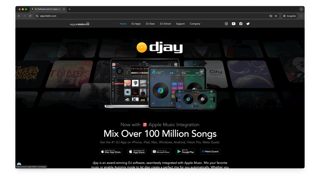 Screenshot of the Algoriddim Djay Website