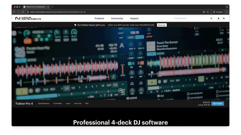 Screenshot of Traktor Pro DJ Software website
